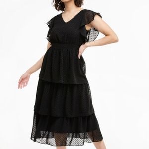 NWT Rickis Black Tiered Flutter Sleeve Midi/Maxi Dress